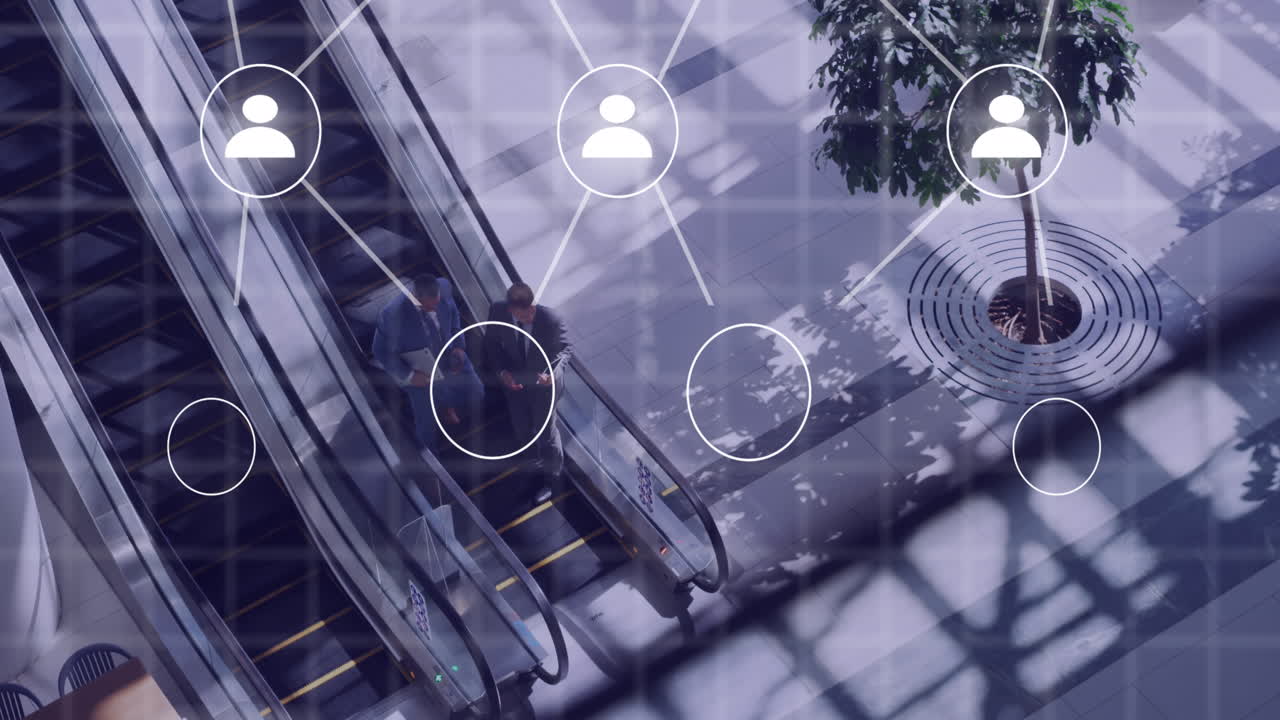 사무실에서 다양한 비즈니스 사람들에 대한 아이콘과의 연결의 애니메이션