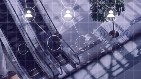 animation of connections with icons over diverse business people in office