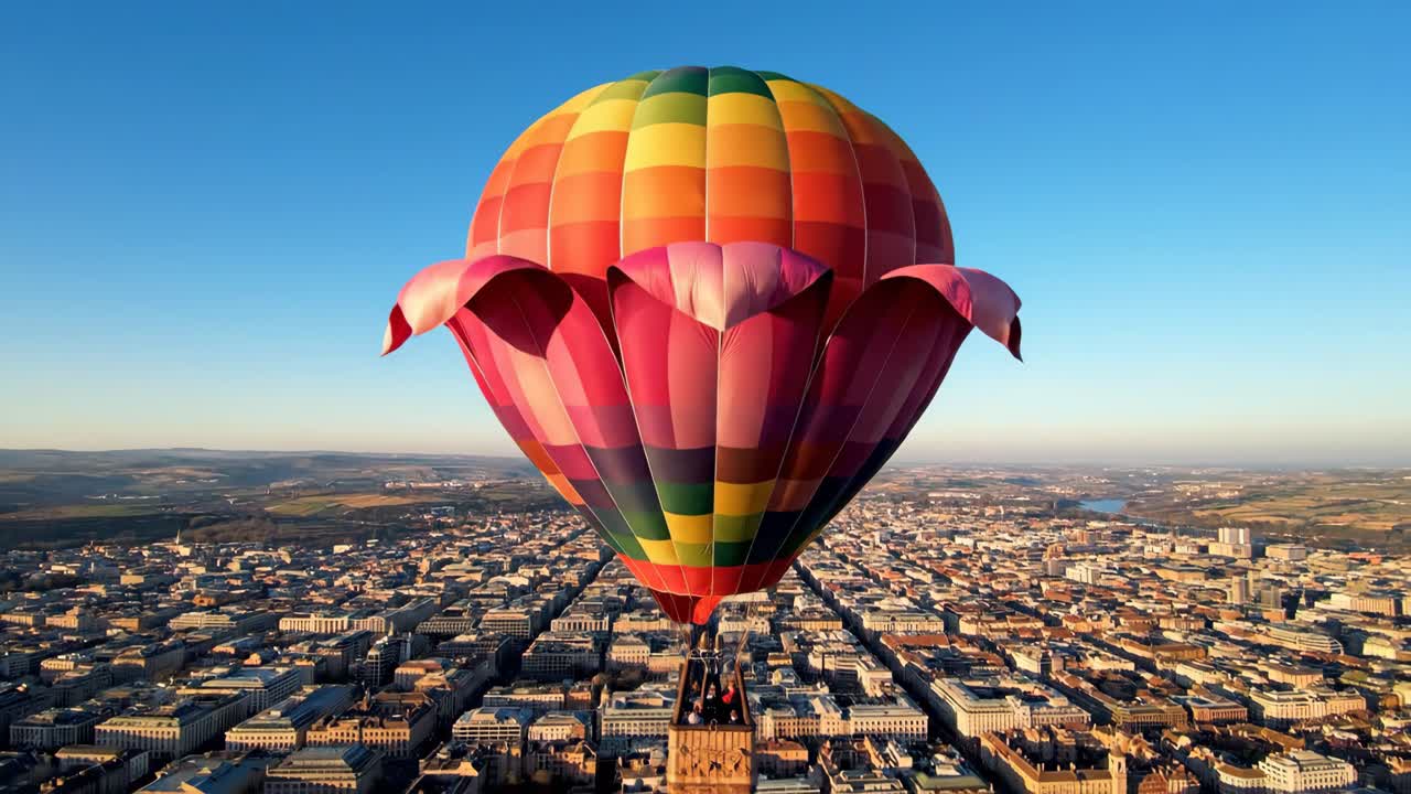 Hot Air Balloon Ride Over Cityscape