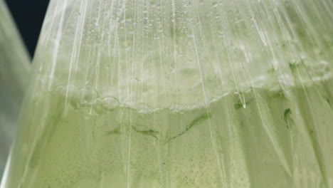 iced green drink in a plastic bag