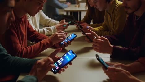 young people engaged with smartphones in a social setting