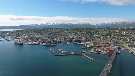 tromso, norway aerial footage. tromso is considered the northernmost city in the world with a population above 50000.