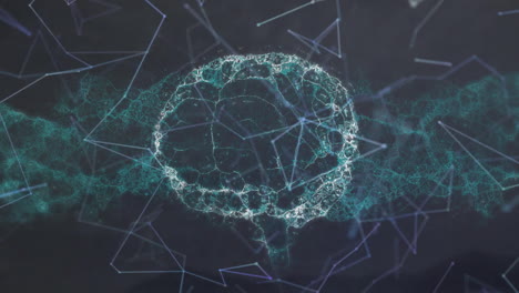 animación del cerebro digital humano y puntos conectados que forman formas geométricas sobre un fondo negro