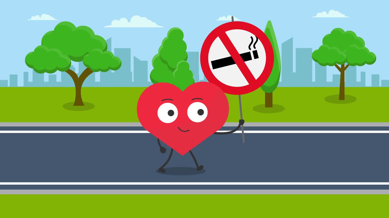 연기 표지판이 없는 귀여운 심장 캐릭터.