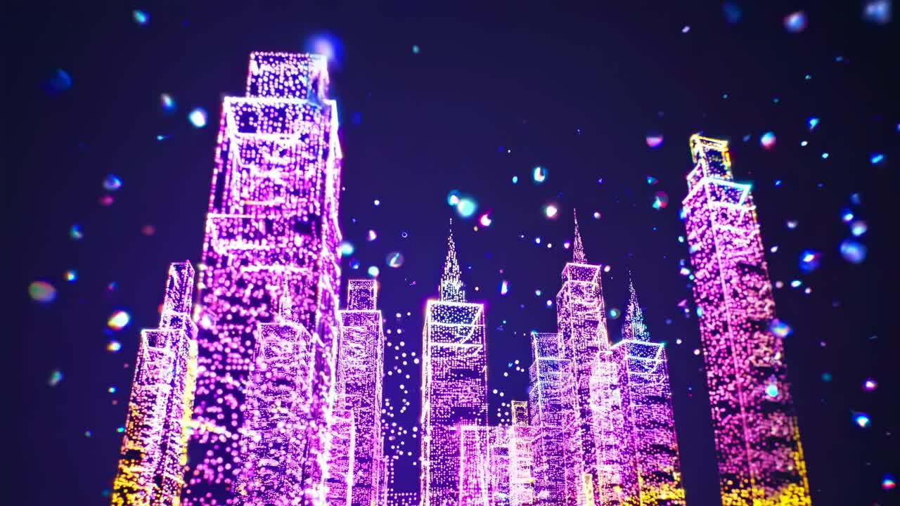 Vibrant light displays transform the urban skyline during a captivating nighttime event, showcasing breathtaking colors and mesmerizing patterns