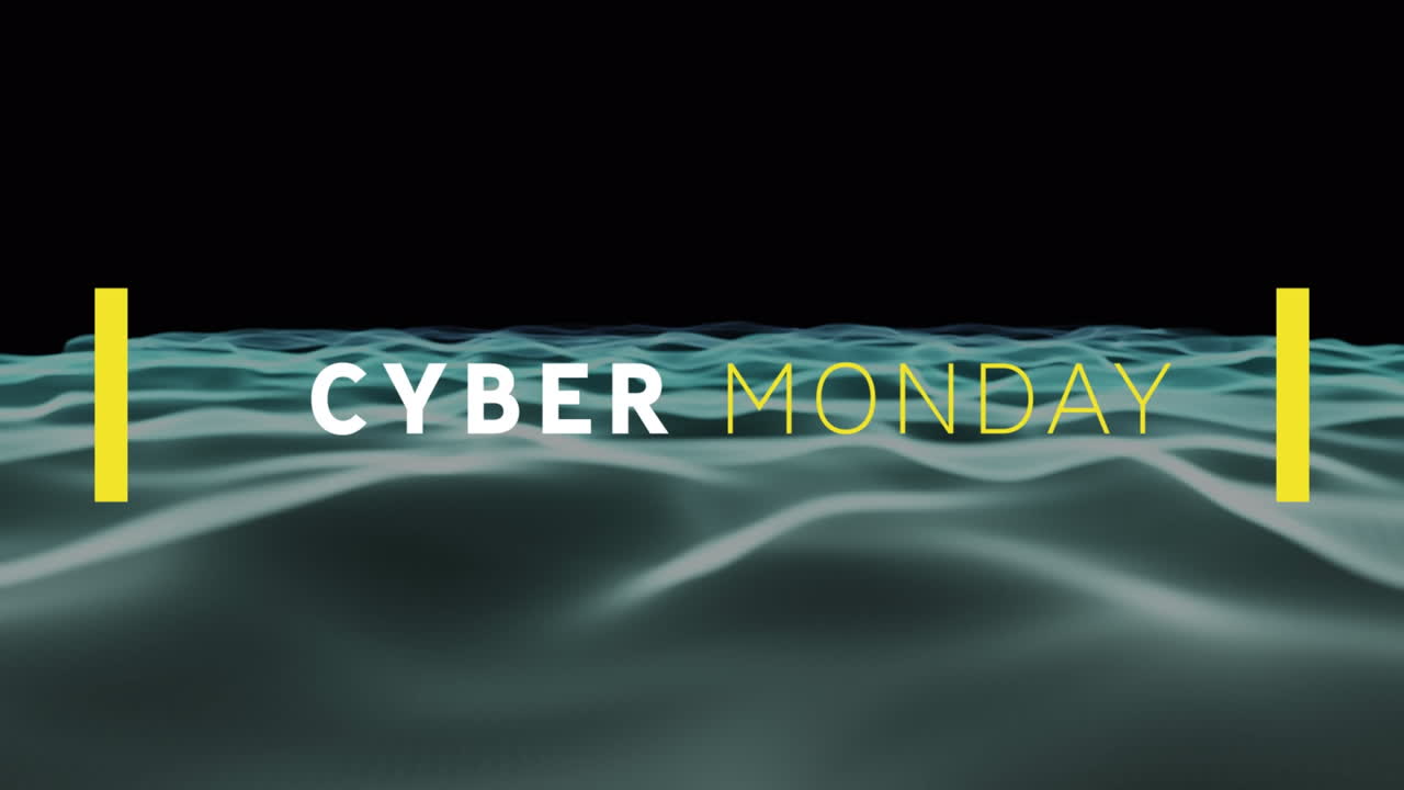 Animation of cyber monday text over waves on dark background