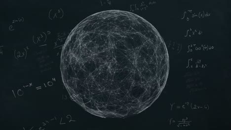 animación de globo giratorio y fórmulas matemáticas en fondo negro