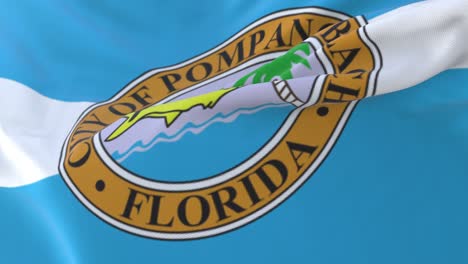 flag of pompano beach city, florida, united states, waving at wind, slow. loop