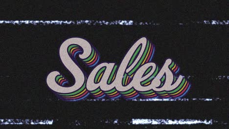 Animation-of-rainbow-sales-text-with-glitch-on-screen