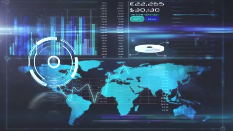 Animation-of-scope-scanning-and-data-processing-on-blue-background