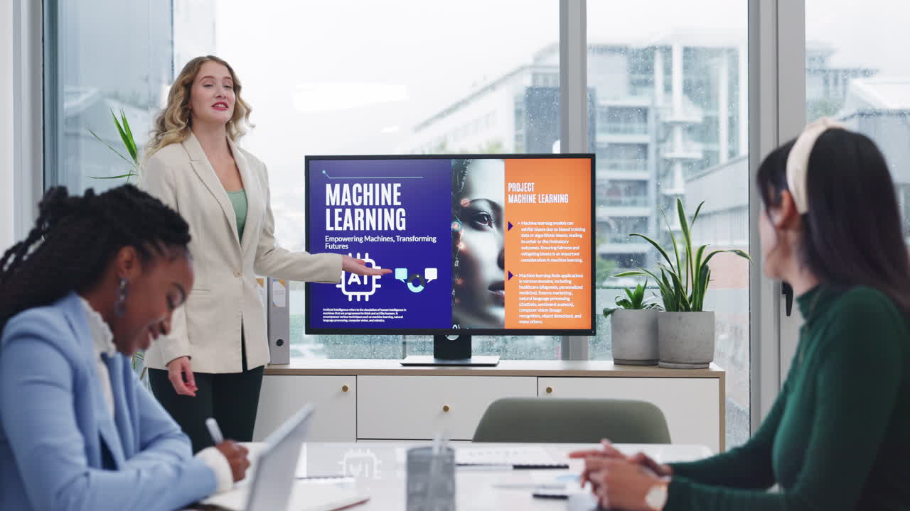 Business Meeting Discussing Machine Learning and AI