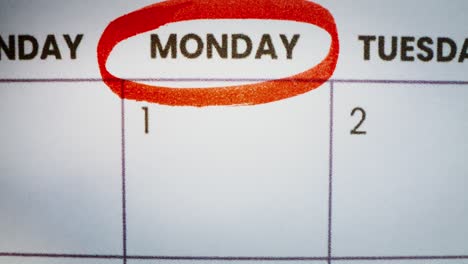 calendar with monday highlighted