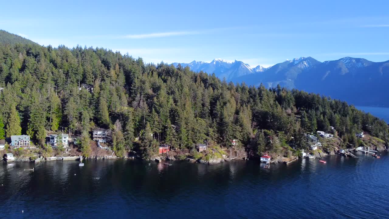Aerial Panning Shot of a Beautiful Forested Peninsula in British Columbia, Canada