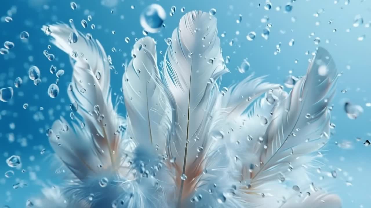 White Feathers Underwater with Water Drops