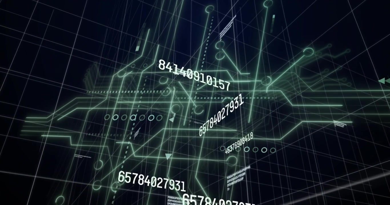 Camera tilting forward, neon circuit schematic rising, pulsing, shifting labels, showing data flow