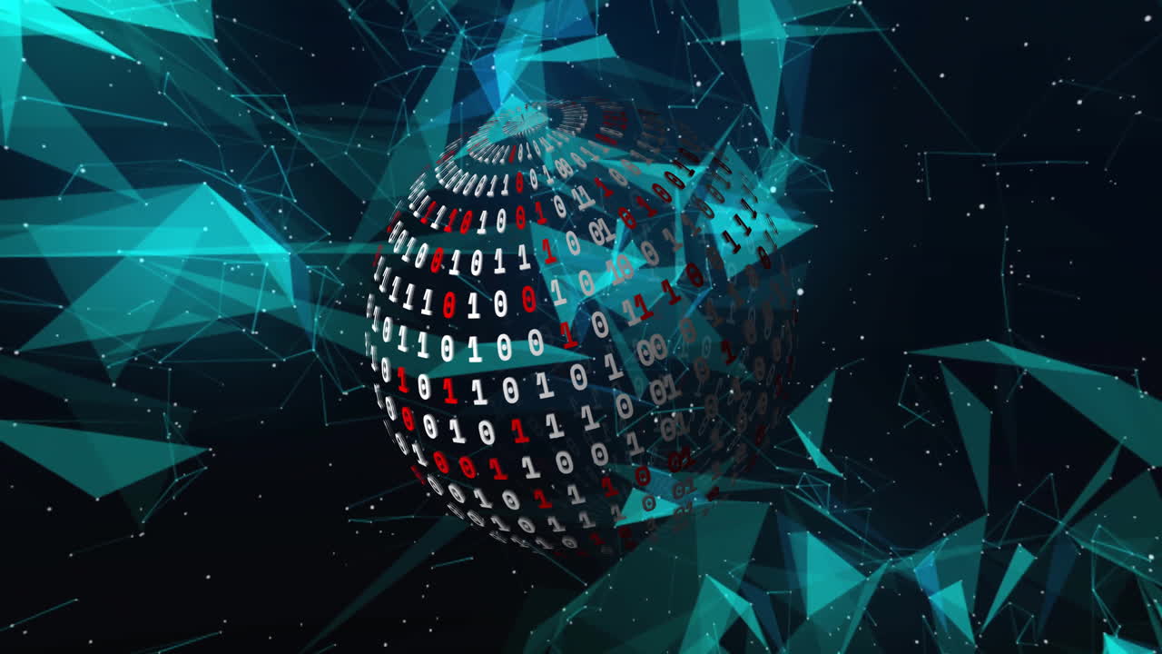 animación del globo con procesamiento de datos a través de una red de conexiones en fondo negro
