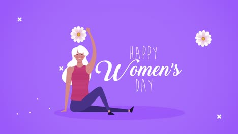 happy womens day lettering card with girl seated