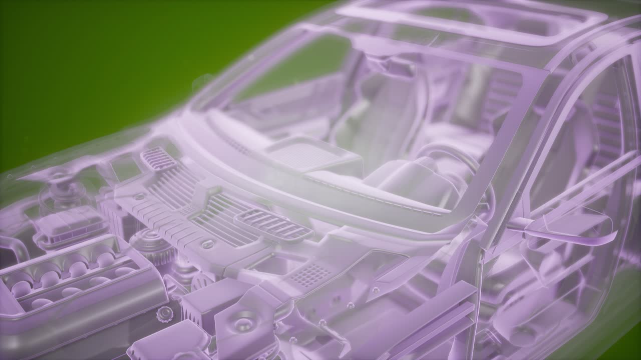 animación holográfica de un modelo de coche de wireframe en 3d