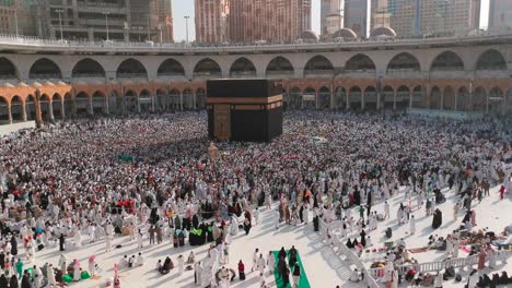 mecca, saudi arabia, april  2019 - muslim pilgrims from all over the world gathered to perform umrah or hajj at the haram mosque in mecca.