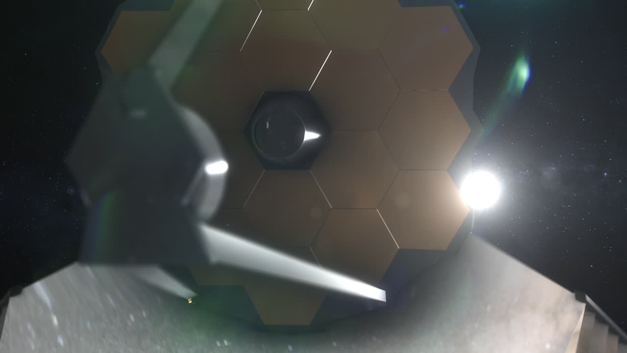 시네마틱 제임스 웹 우주 망원경이 우주를 통해 움직입니다.