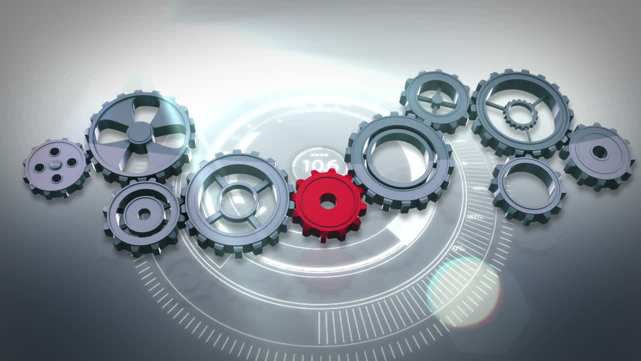 engranajes y ruedas que giran contra la interfaz