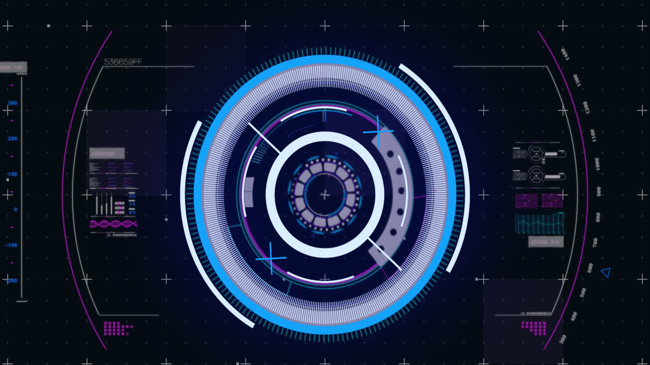 Animation of scope scanning and data processing on black background