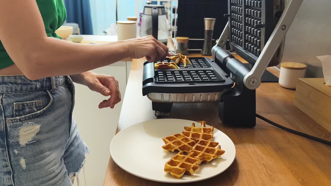 Making waffles with a waffle maker