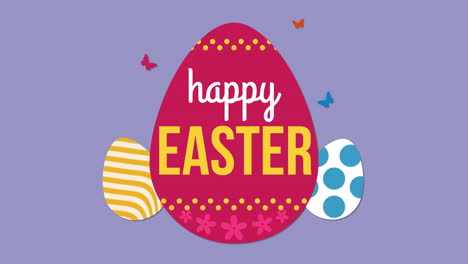 Animated-closeup-Happy-Easter-text-and-eggs-on-purple-background-2