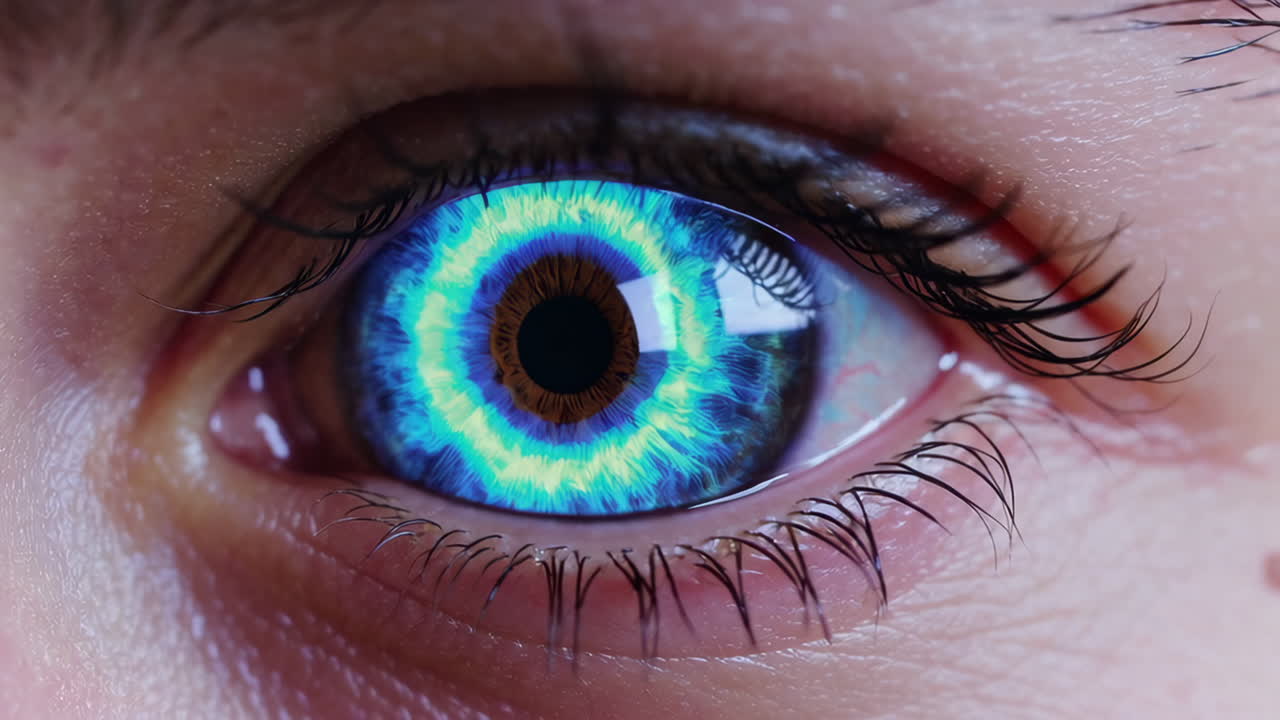 Closeup of a person's eye with vibrant blue contact lens