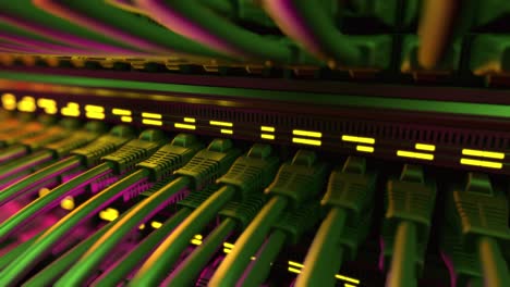 internet network switch with plugged ethernet cables.