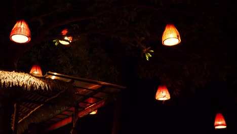 thailand lantern hanging from a tree and swaying in the night breeze