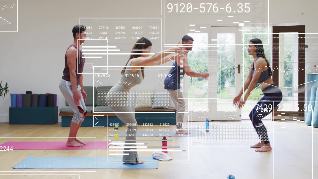 다양한 스포츠 종목에 대한 데이터 처리 및 다이어그램의 애니메이션 코치와 함께 운동하는 사람들