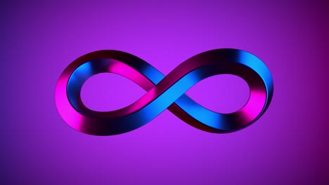 signo de neón infinito en fondo púrpura. espectro ultravioleta, energía cuántica, violeta azul rosa. financiero, redes sociales, presentación, elemento de plantilla de diseño. bucle sin costuras, animación 3d en 4k