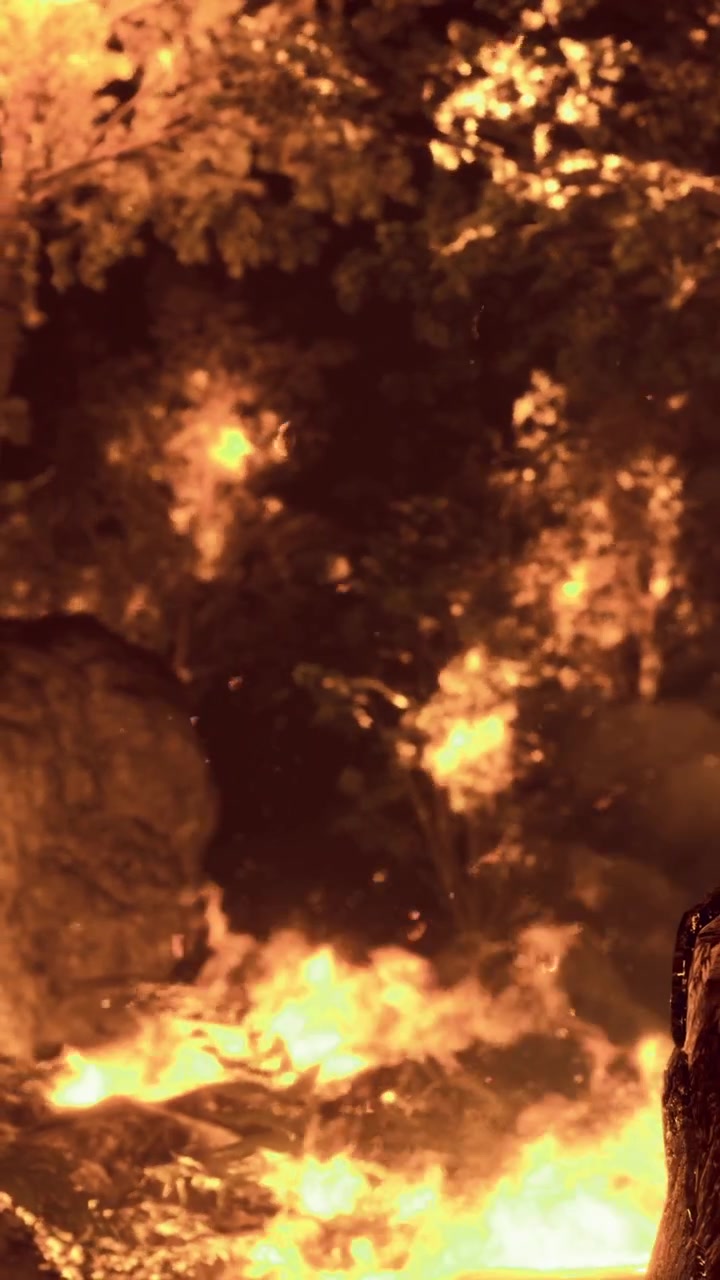 Feuer breitet sich nachts in einem Waldgebiet aus.