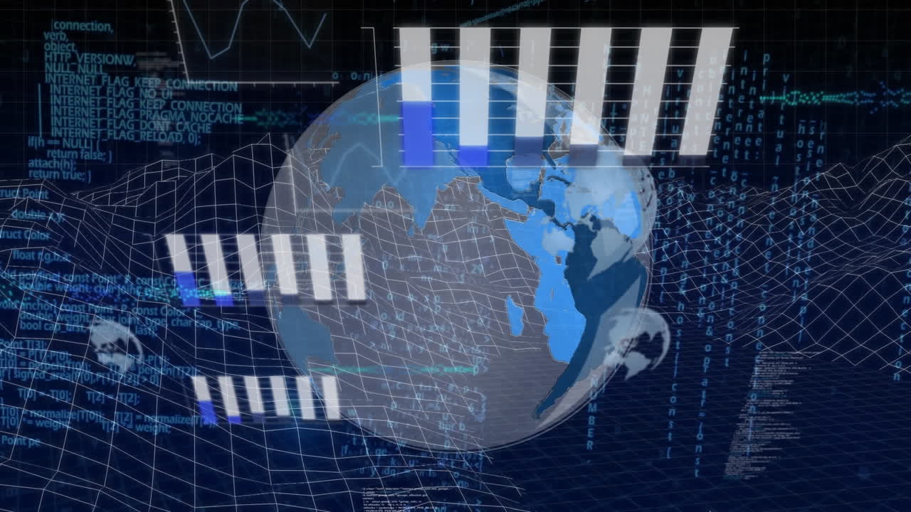 animación del procesamiento de datos y globo sobre formas