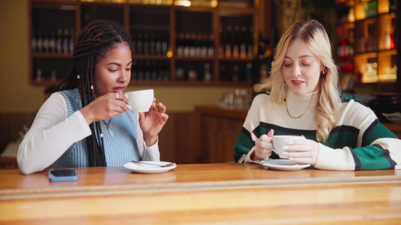 Two women enjoying coffee at a cafe
