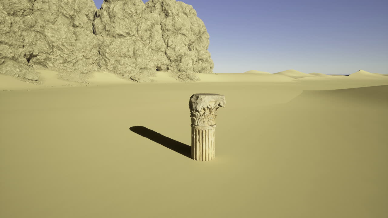 Antica colonna solitaria in un vasto paesaggio desertico sotto un cielo limpido
