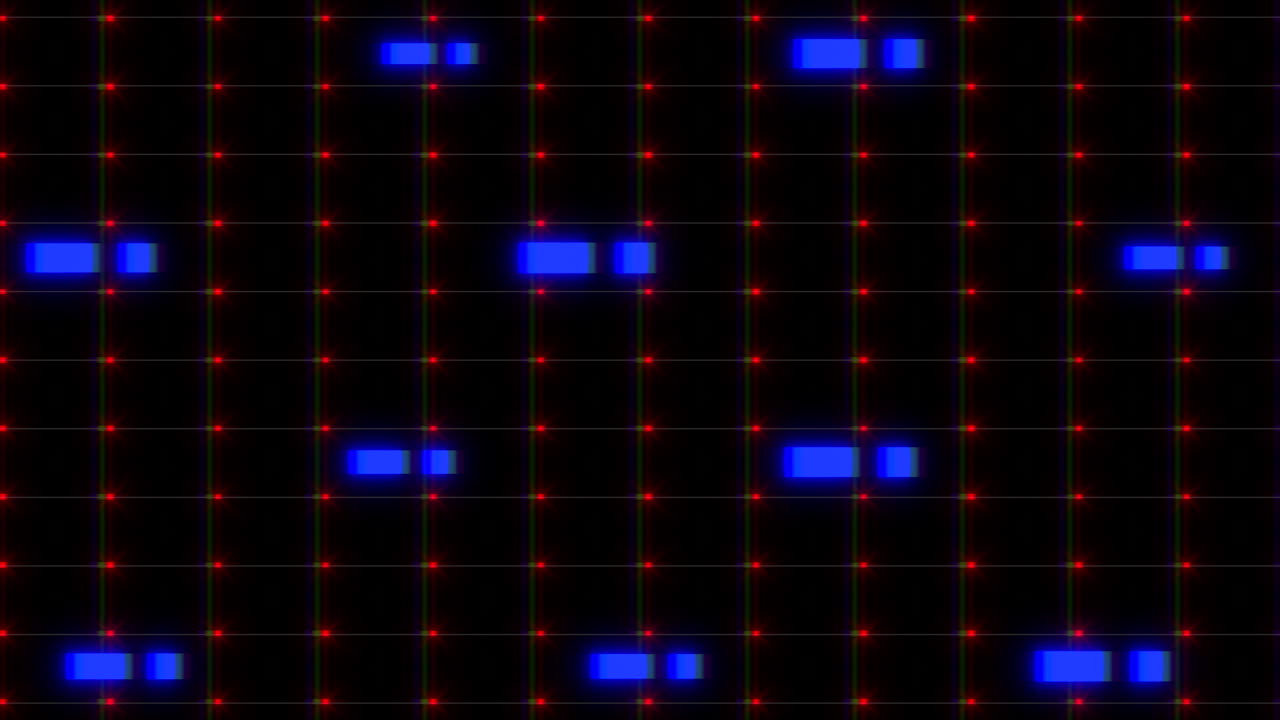Rainbow digital dots and sqaures with glitch on black screen