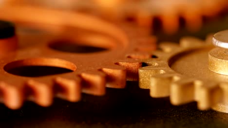 clock wheels turning,touching each other - macro