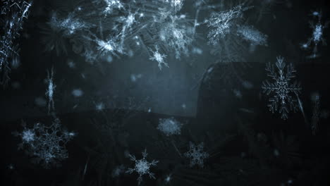 animación de la nieve de navidad cayendo sobre las decoraciones de navidad sobre fondo negro