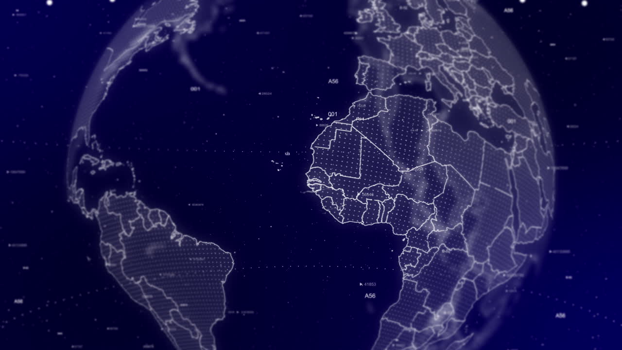 un video cinematográfico muestra un globo digital girando, haciendo zoom en el país de guinea-bissau