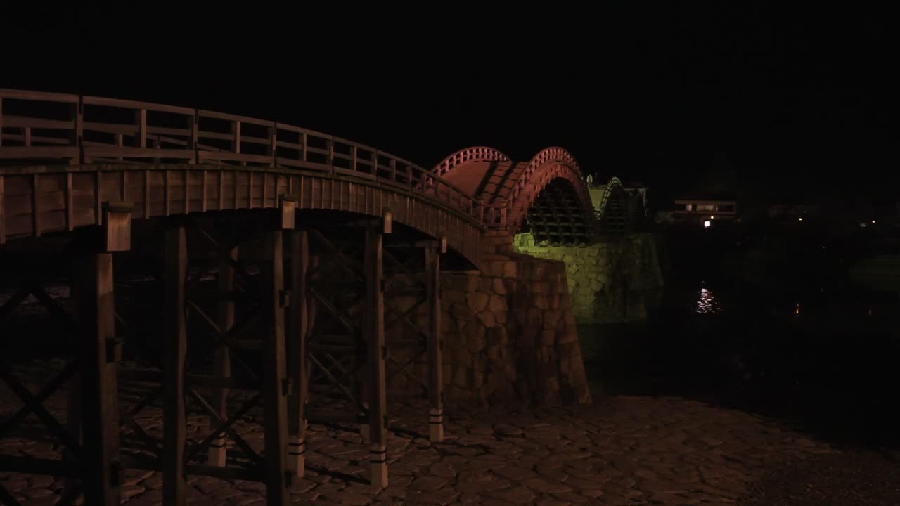 Night at Kintaikyo Bridge in Iwakuni, Yamaguchi Prefecture Japan