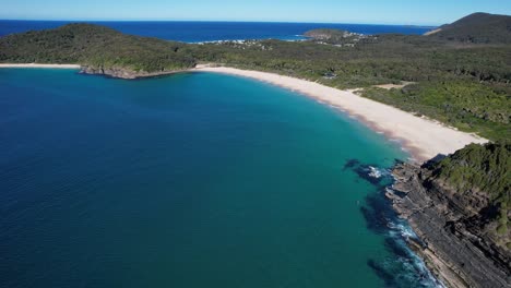 Number-One-Beach---Seal-Rocks---Mid-North-Coast---New-South-Wales--NSW---Australia---Slow-Pan-Aerial-Shot