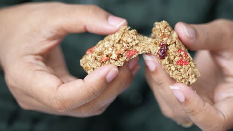 hands holding a granola bar