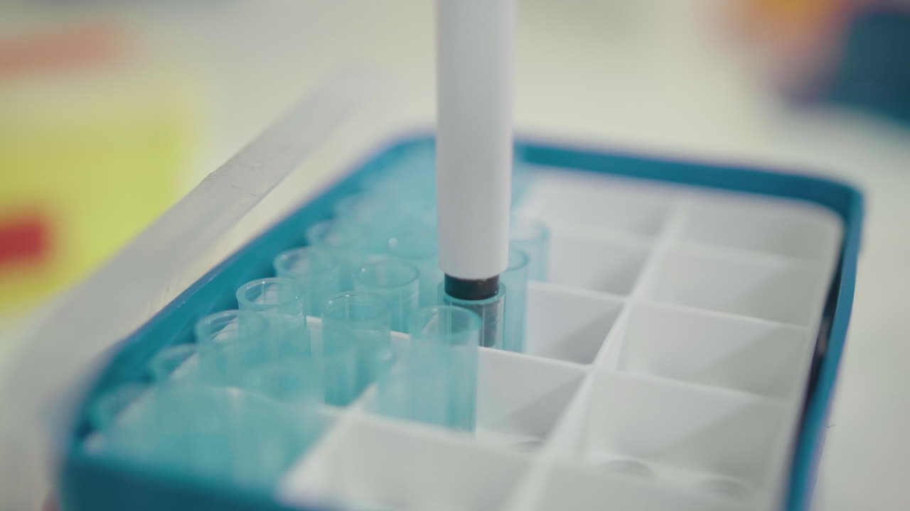 Scientist holding pipette for medical research with white background in a chemistry lab