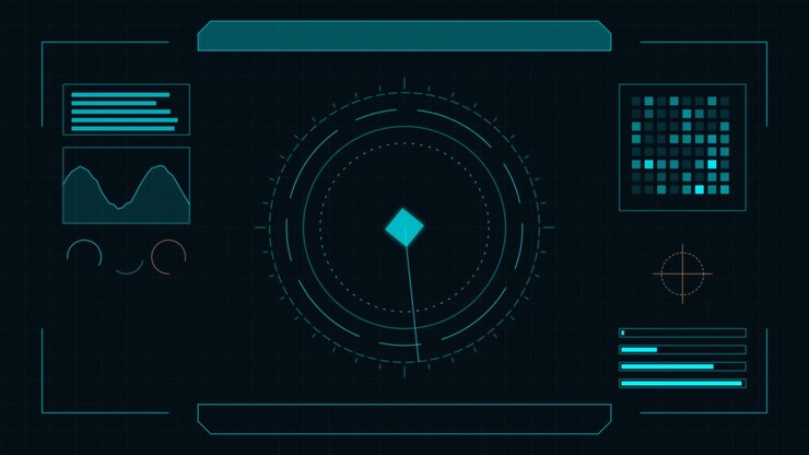 Digital Radar Interface Scanning on Dark Background