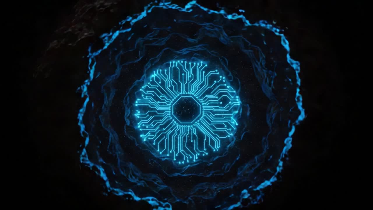 A Deep Dive into the Mystical Circuitry: Exploring the Intricate Blue Patterns of Electronic Design Captured in a Surreal Underground Setting