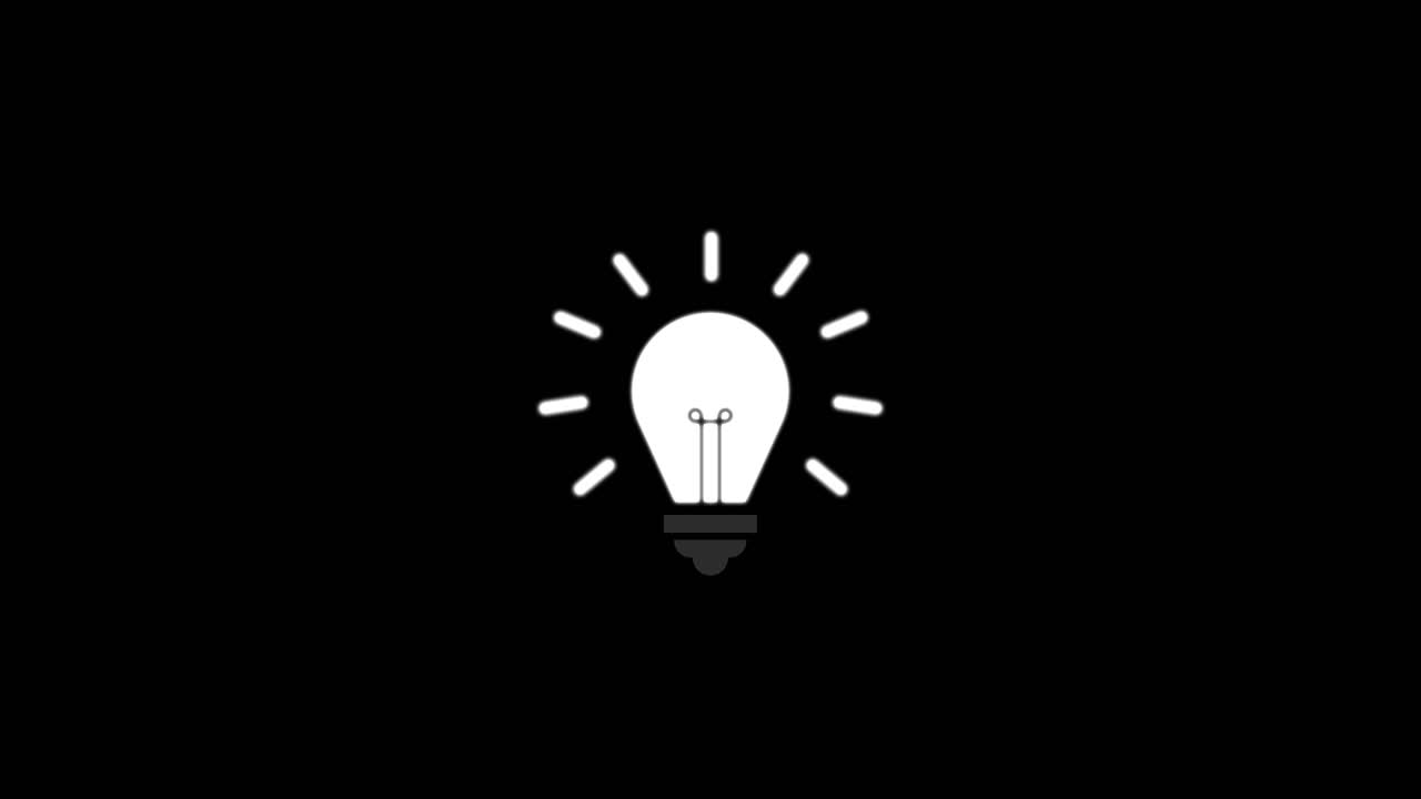 Icona di lampadina animata che sfarfalla su sfondo nero