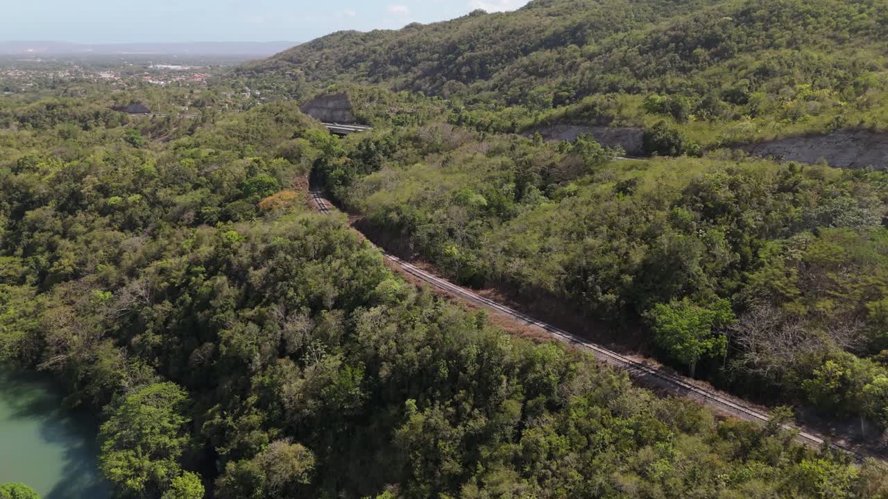 View Of Train Line and The Bog Walk Gorge From A Drone