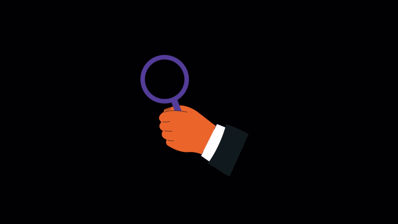 Animated Hand Holding a Magnifying Glass on a Black Background